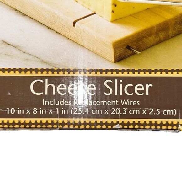 "NEW" Home 10"x 8" Tan Rectangular Wood Cheese Slicer With Replacement Wires - Picture 2 of 4